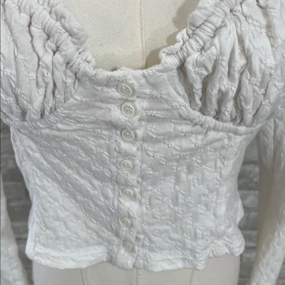 Free People White Ladybug Long Sleeve textured bustier top